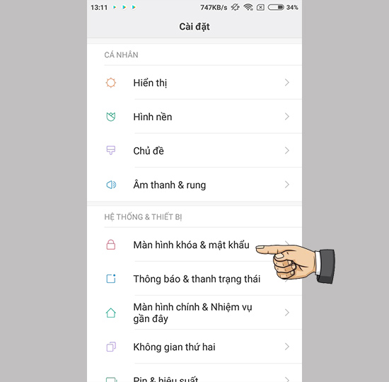 Vào cài đặt